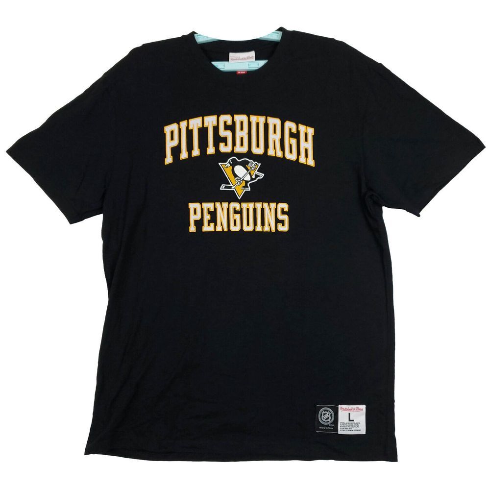 Pittsburgh Penguins Mitchell & Ness NHL‎ L Large Shirt Cut Felt Logo Black NWT